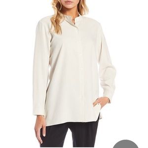 NWT Eileen Fisher Fuji Silk Banded Collar Boxy shirt
